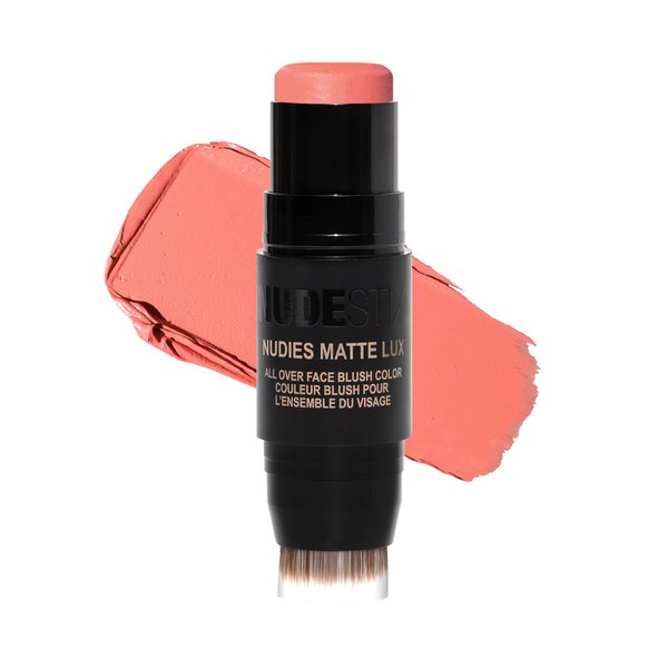 Nudestix Nudies Matte Lux Cream Blush 3-in-1 All Over Face Colour For Cheeks Eyes and Lips w/Blending Blush (Pretty Peachy)