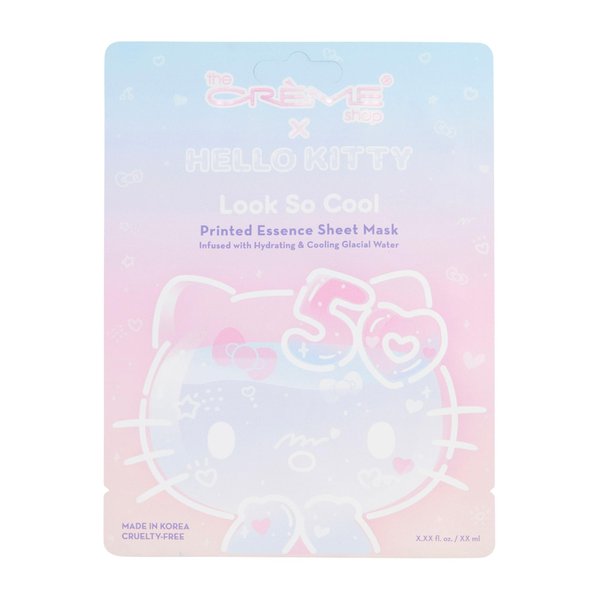 The Crème Shop x Hello Kitty Look So Cool Printed Essence Sheet Mask, Infused with Hydrating and Cooling Glacial Water, Korean Face Mask - 50th Year Anniversary Limited Edition (Pack of 12)