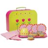 Constructive Playthings 20 pc. Take-Along Tin Tea Set Service for 4 Including Tray, Tea Pot, Napkins and Tablecloth in a Carrying Case for Ages 3 Years and Up
