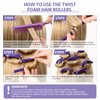 Syhood 30 Pcs 7'' Flexible Curling Rods Twist Foam Hair Rollers Soft Foam No Heat Hair Rods Rollers and 1 Steel Pintail Comb Rat Tail Comb for Women Long Short Hair(Purple,7 x 0.3 Inch)
