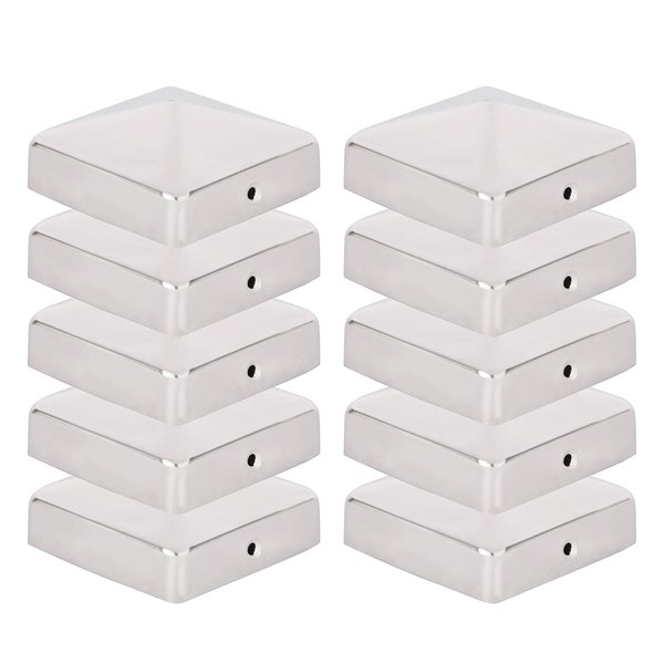 VIIRKUJA 10 Stainless Steel Fence Post Caps (90x90mm or 9x9cm) w/Screws - Pyramid Shape Cover for Wooden Posts - Pyramid Shape Cover Cap Posts