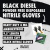 The Black Diesel, Nitrile Powder Free Disposable Gloves, 4 MIL, Black [Price is Per Box], Size Medium