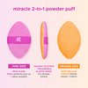 Real Techniques Miracle 2-In-1 Powder Puff, Dual-Sided, Full-Size Makeup Blending Puff, Reversible Elastic Band, Precision Tip Makeup Sponge & Powder Puff, For Liquid, Cream & Powder, 1 Count