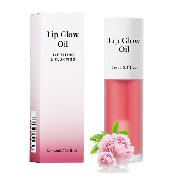 Hydrating Lip Glow Oil, No-Sticky Gloss Lip Balm Lip Care, Fruit Flavoured Lip Oil For Dry Lip's Moisturizing Hydrating And Nourishing (PEONY)
