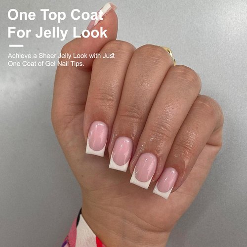 KQueenest Soft Gel French Nail Tips, 300 Pcs White French Tip Press on Nails Medium Short Square, Natural Nails Press ons, French Gel Nail Tip Kit, Pre-Applied Gel x Nails for Glue Nail Art,Pink