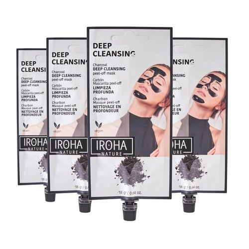 IROHA NATURE Activated Charcoal Peel-Off Mask - 4 Pieces | Detoxifying Facial Mask with Green Tea, Lavender & Grape | Minimizes Pores, Purifies Skin | Vegan, Skincare, for Oily & Acne-Prone Skin