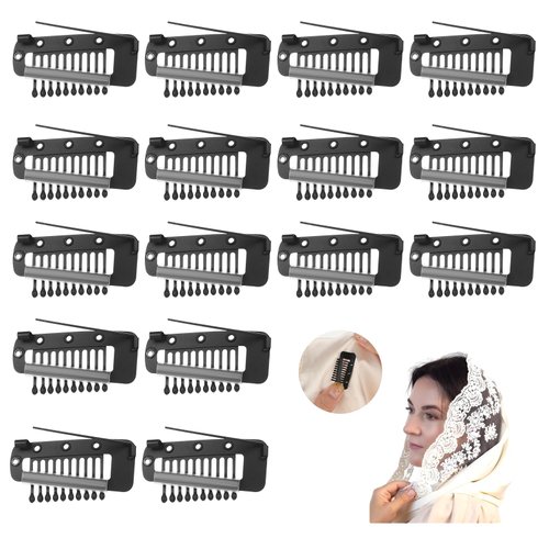 16pcs Clips for Hair Extensions 10-Teeth Wig Clips to Secure Wig No Sew,Invisible Strong Hijab Pins Chunni Clips for Woman Veil Hair Extensions Hairpieces