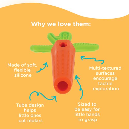 Nuby Silicone Carrot Tube Teether - Baby Teething Toy - Massaging Bristles for Sore Gums - 3+ Months