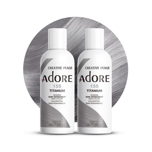 Adore Semi Permanent Hair Color - Vegan and Cruelty-Free Hair Dye - 4 Fl Oz - 155 Titanium (Pack of 2)