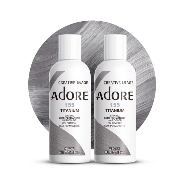 Adore Semi Permanent Hair Color - Vegan and Cruelty-Free Hair Dye - 4 Fl Oz - 155 Titanium (Pack of 2)
