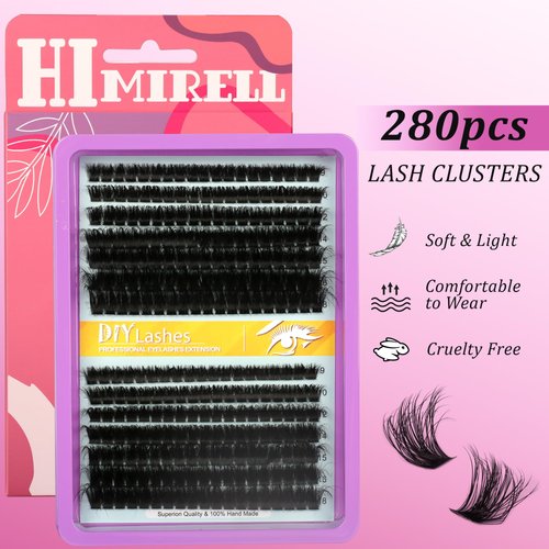 C Curl Lash Clusters Extensions 280 Pcs Individual Eye lash Clusters 100D Cluster Lashes Fluffy Wispy Lash Clusters Makeup at Home - DIY Lash Extension Kit for Self Application (9-18MM) Mix