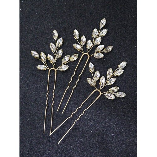 Brihasory Wedding Rhinestone Hair Pins 3PCS Sparkling Rhinestone Flower Bridal Headpieces Handmade Bridal Hair Accessories for Women and Girls Bridesmaid Gifts(Gold)