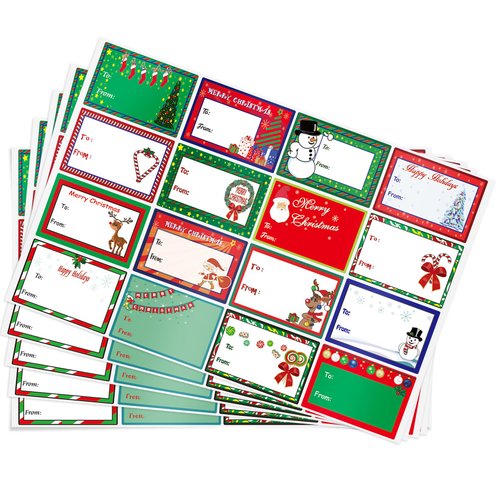 160PCS Christmas Tags Labels, 16 Design Self Adhesive Gift Stickers Name Tags with Santa Snowmen Xmas Tree Reindeer Bells Holiday Decorative Tags for Christmas Presents