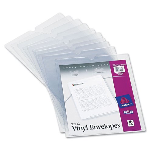 Avery File Envelopes, 9" x 12" Travel Document Organizer, Holds up to Sheets, 10 Clear Vinyl Envelopes (74804)