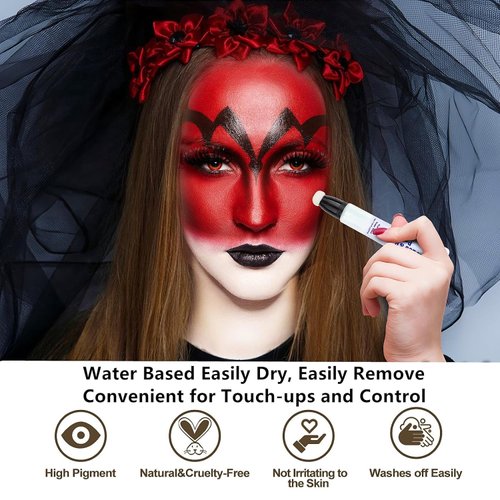 Go Ho Red Face Paint Stick,Water Based Cream Red Body Paint Washable,Face Paint Kit Full Covers Oil-Free,Halloween Cosplay SFX Red Devil Clown Makeup