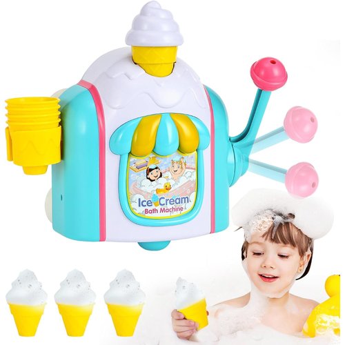 Baby Bath Toys, Ice Cream Bubble Machine Toddler Bath Tub Shower Toys with Hooks, Bath Toys for Kids Ages 1-2-3-4 Toddlers Ages 6-12-18 Month
