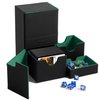 Durable Double Deck Box with Dice Tray - MTG Deck Box Commander Friendly - Protects 200+ Double Sleeved Cards - Designed for MTG Commander Deck Box with Sideloading Card Trays (Green Interior)