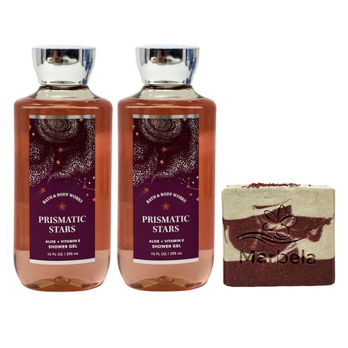 Bath & Body Works Prismatic Stars 2 Pack Shower Gel Gift Set with a Cherry On Top Bar Soap - Full Size
