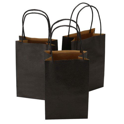 Ronvir 50Pcs Small Gift Bags 5.25x3.25x8 Inches Black Paper Bags With Handles Recycled Black Gift Bags Bulk For Business, Party, Candy, Retail, Shopping, Easter, Mother's Day, Christmas