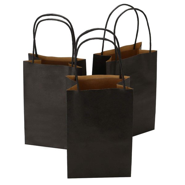 Ronvir 50Pcs Small Gift Bags 5.25x3.25x8 Inches Black Paper Bags With Handles Recycled Black Gift Bags Bulk For Business, Party, Candy, Retail, Shopping, Easter, Mother's Day, Christmas