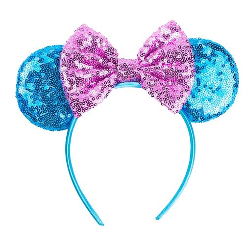 JIAHANG Cartoon Mouse Ears Headband, Pink Sequin Bow Hair Band, Party Decoration Costume Headwear