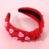 Valentine’s Day Heart Headbands for Women Valentine’s Day Accessories Jeweled Beaded Heart Knotted Headband Pink Red Rhinestone Wide Top Knot Headband Valentine Party Favors Gifts (Heart Headband 5)