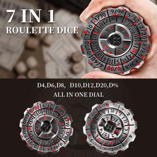 2-in-1 DND Dice & Fidget Spinner （1 Pack）, Unique Roulette D&D Dice, Cool Spinner D&D Metal Dice Set, D6, D8, D10, D12,D20,D% 7-in-1 Dungeons and Dragons Dice Set，MTG RPG Role Playing Gaming Dice