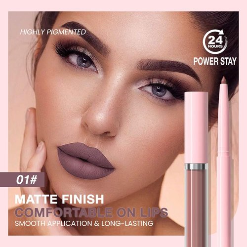 JUAAZIN 2pcs Light Maroon Matte Lip Liner and Lipstick Makeup Set, Vegan Lipstick Lip Liner and Gloss Set Lip Stain Long Lasting Waterproof Smudge-Proof Properties Non-stick Cup(Light Maroon 01#)