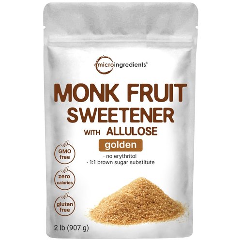 Micro Ingredients Golden Monk Fruit Sweetener Allulose, 2 lbs | No Erythritol, No Aftertaste, 1:1 Brown Sugar Substitute | Zero Calorie, Great for Drinks, Coffee, Tea, Cookies | Keto, Vegan, Non-GMO