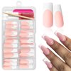 Bellelfin 120Pcs Long French Tip Press on Nails Square White Tip Fake Nails, Full Cover Matte French Tip Glue on False Nails Nude Acrylic Nails Press on for Women Girls Artificial Fingernails