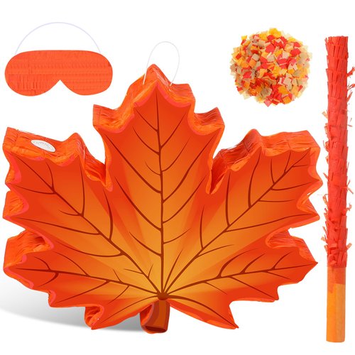 Harrycle Fall Piñata Thanksgiving Party Piñata with Blindfold Bat and Confetti Pumpkin Maple Leaf Turkey Piñata for Thanksgiving Autumn Party Favor Decor Supplies(Maple Leaf)