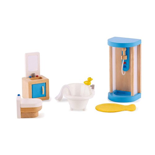 Hape Wooden Doll House Furniture Family Bathroom Set| Pretend Playset for Kid’s Wooden Dollhouse