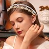 Firuilo Gold Double Headbands Gray Pearls Hair Bands Bling Crystal Rhinestones Head Bands Bride Weeding Diamond Hair Hoop for Women and Girls