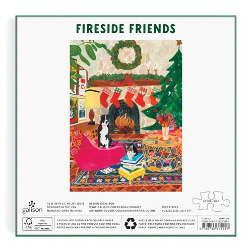 Galison Fireside Friends 1000 Piece Puzzle in Square Box from Galison - Holiday Puzzle for Adults with Beautiful Artwork, Thick and Sturdy Pieces, Makes a Wonderful Gift!