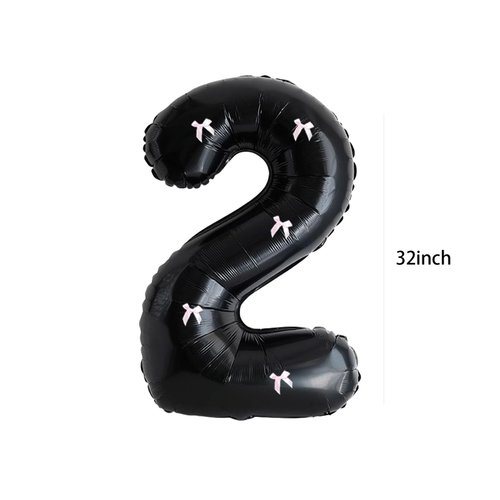 PLAP Birthday Number Balloon Bow Black Party Supplies 32 "Birthday Number Decoration (Black pink number 2)