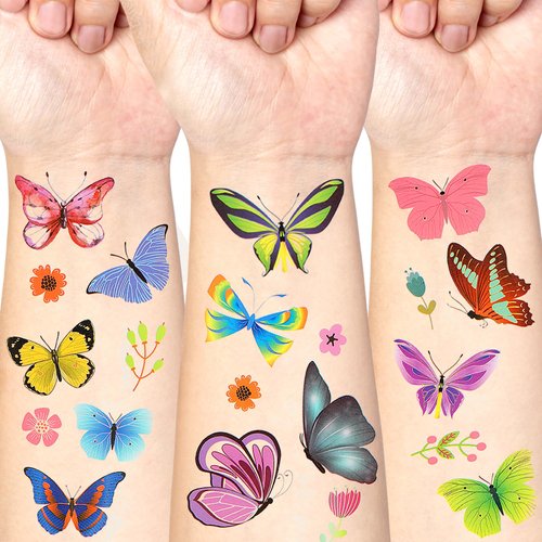 10 Sheets Butterfly Temporary Tattoos for Girls Women Kids Adults, Butterfly Fake Tattoos for Face Body Shoulder Arm, Colorful&Waterproof Butterfly Temporary Stickers for Party Decorations Flavors