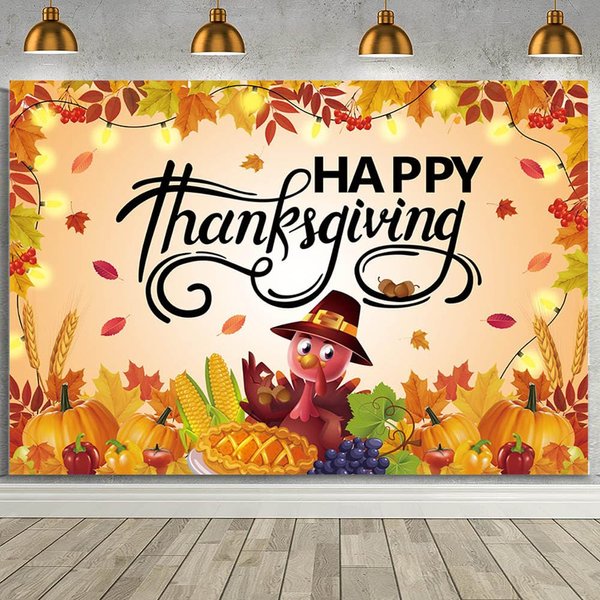MEHOFOND 7x5ft Happy Thanksgiving Backdrop Pumpkin Turkey Maple Leaf Thanksgiving Party Decorations Banner Fall Thanksgiving Day Party Photography Background Sign Poster Banner
