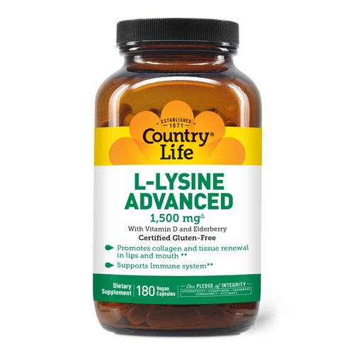 Country Life L-Lysine 1500mg Capsules with Vitamin D &amp; Elderberry – Advanced Immune Support and C...