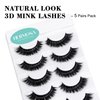Savannah Silk, Hermosa 3D Mink Lashes, 5-Pair Pack in One Box, Black Cotton Band with Light Eeight Hair, Reusable for 20+ times each pair, Handmade Dramatic Eyelashes, Fluffy D114