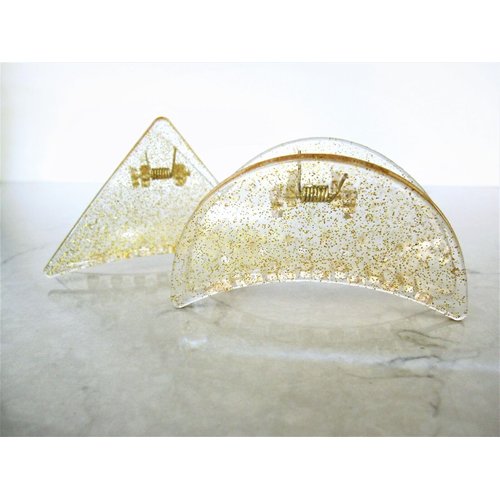 Generic Clear transparent triangle gold sparkle glitter hair claw clip for medium fine (Pattern: Triangle), 1 Count (Pack of 1)