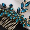 Teyglen Crystal Wedding Headpiece Flower Rhinestone Bridal Hair Comb Headband Hair Accessories for Bride Handmade Green Crystal Hair Piece Bridal Side Comb for Women Girls (Peacock Green)