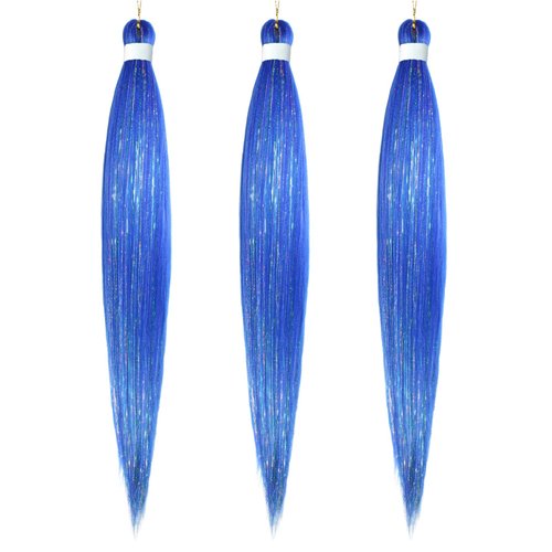 Savasana Dark Blue with Tinsel Pre stretched Braiding Hair, 26 Inches Kanekalon Box Braids Hair E...