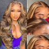 Yllies Honey Blonde Highlight Ombre Middle Part Lace Front Wigs Human Hair T Part HD Transparent Lace Body Wave Wigs 180% Density Brazilian Human Hair 4/27 Colored Glueless Wigs for Women(18 Inch)