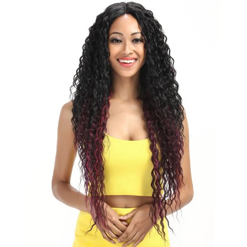 Joedir Lace Front Wigs Ombre Dark Wine Red 28'' Long Small Curly Wavy Synthetic Wigs For Black Women 130% Density Wigs(Ombre Dark Wine Red)