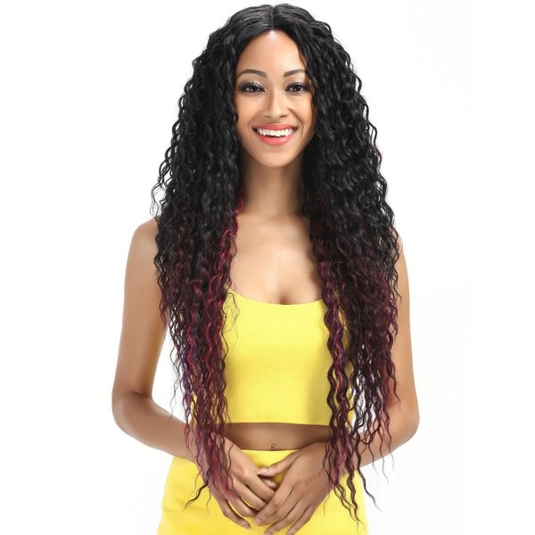 Joedir Lace Front Wigs Ombre Dark Wine Red 28'' Long Small Curly Wavy Synthetic Wigs For Black Women 130% Density Wigs(Ombre Dark Wine Red)