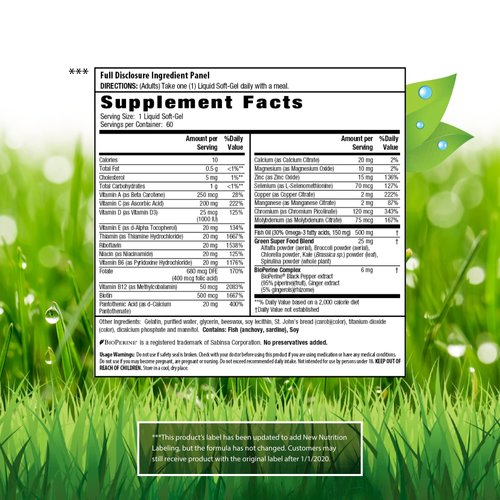 Irwin Naturals Only One Liquid-Gel Multi - No Iron Daily Essential Vitamins, Minerals, Antioxidants, Omega-3 & Green Super Foods - 60 Liquid Softgels