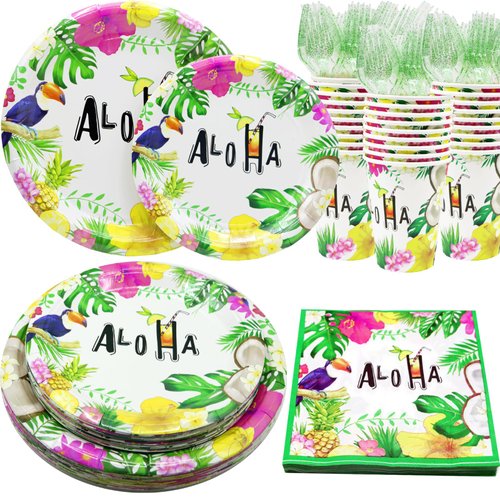 Decodinli Hawaiian Luau Party Supplies Serves 25, Hawaiian Tropical Luau Theme Birthday Party Decorations, Hawaiian Summer Tropical Plates and Napkins, Tropical Luau Summer Disposable Plates and Cups