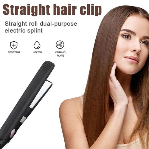 Mini Curling Iron Mini Hair Straightener and Curler 2 in 1 Portable Travel Hair Straightener for Short Hair Hair Styling Tools (Black)