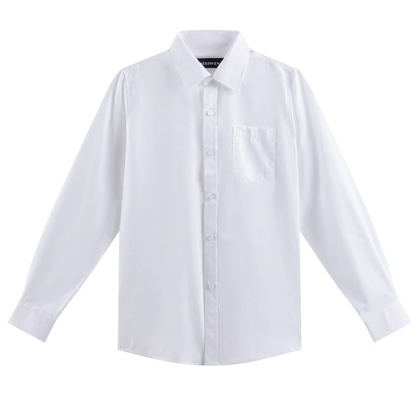 AOLIWEN Boys Long Sleeve White Button Down Shirt - Collared Uniform Boys White Dress Shirt Button Up Shirt Boys (White 13-14T)