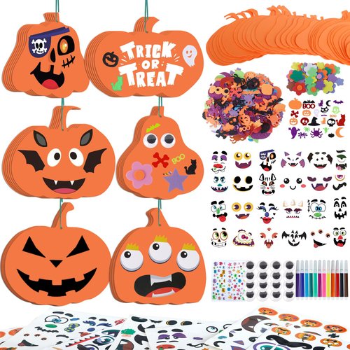 Besslly 334 Pcs Fall Halloween Foam Pumpkin Crafts, 36 Set Halloween Crafts Foam Pumpkin Stickers DIY Fall Halloween Decorations Ornaments Classroom Party Favor Supplies Activities